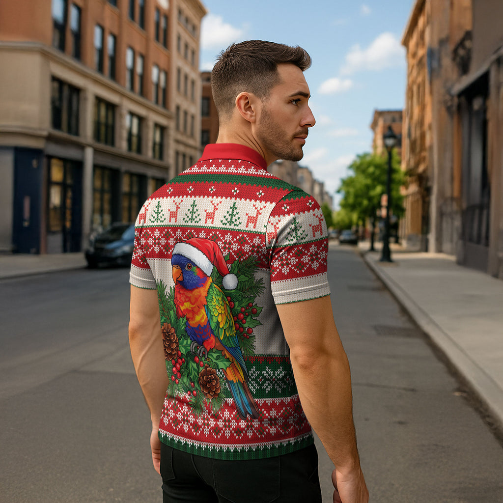 Aussie Rainbow Lorikeets Christmas Zipper Polo Shirt Festive Knitted Pattern Inspired