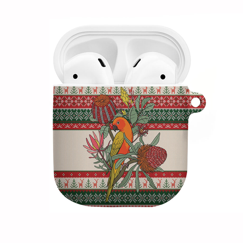 Aussie Sun Parakeet Christmas AirPods Case Festive Knitted Pattern Inspired