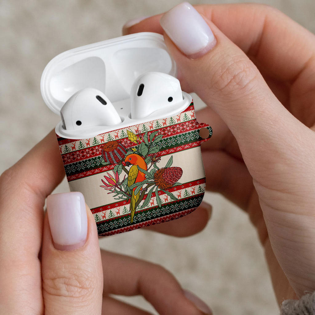 Aussie Sun Parakeet Christmas AirPods Case Festive Knitted Pattern Inspired