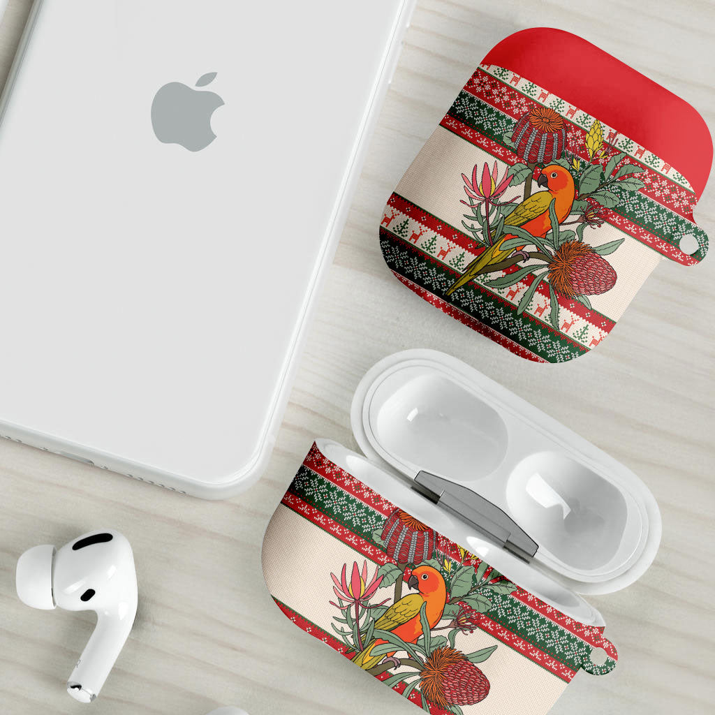 Aussie Sun Parakeet Christmas AirPods Case Festive Knitted Pattern Inspired