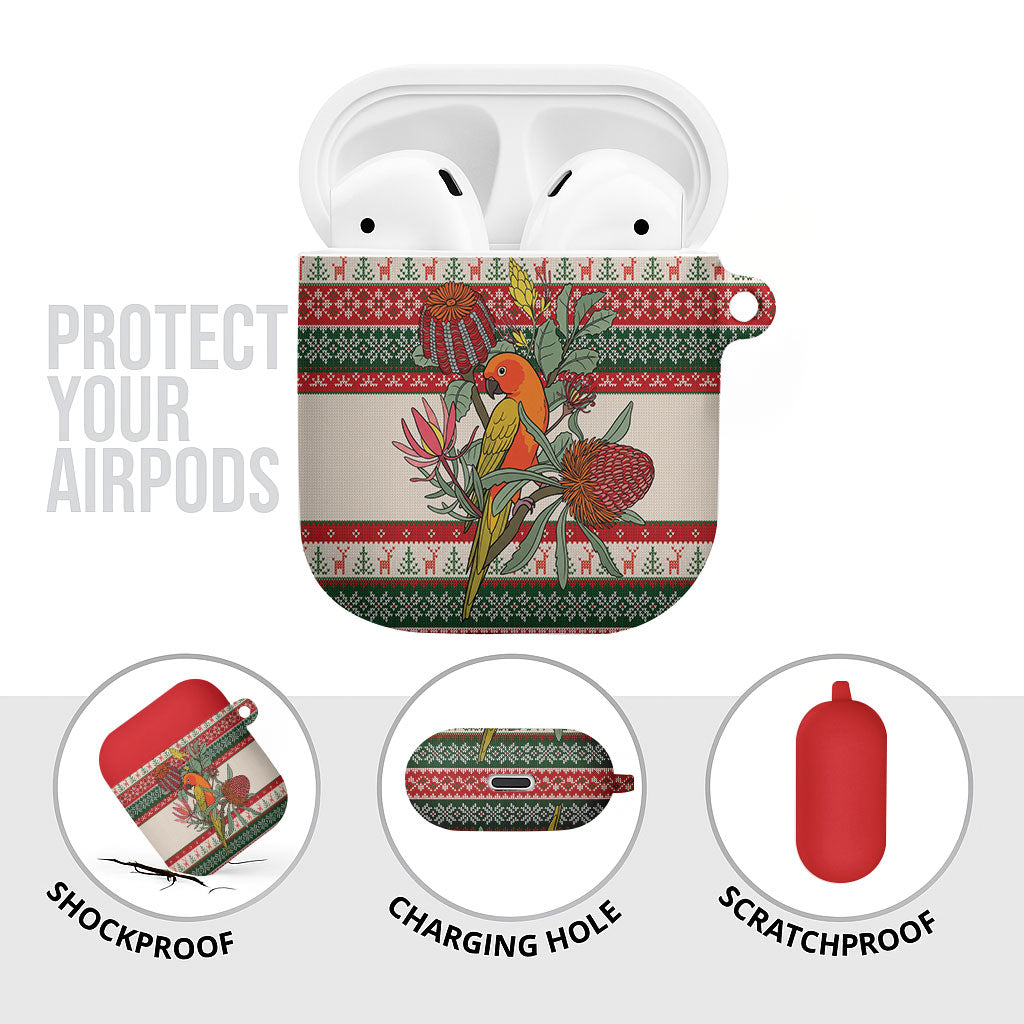 Aussie Sun Parakeet Christmas AirPods Case Festive Knitted Pattern Inspired