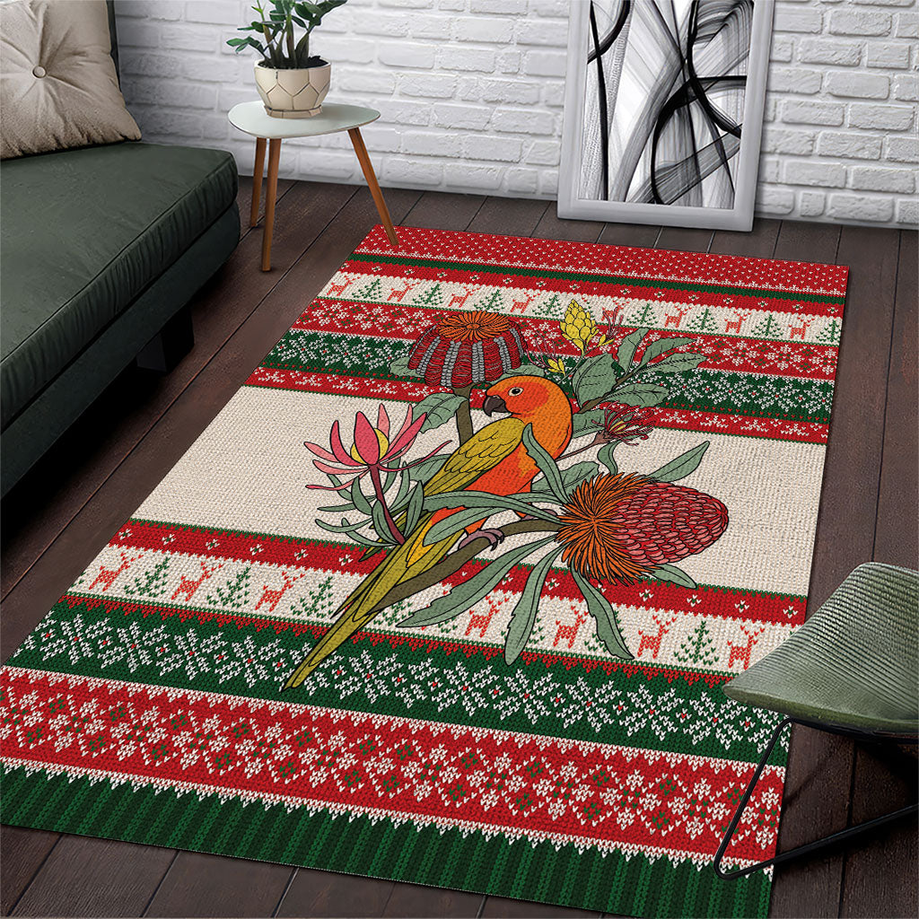 Aussie Sun Parakeet Christmas Area Rug Festive Knitted Pattern Inspired