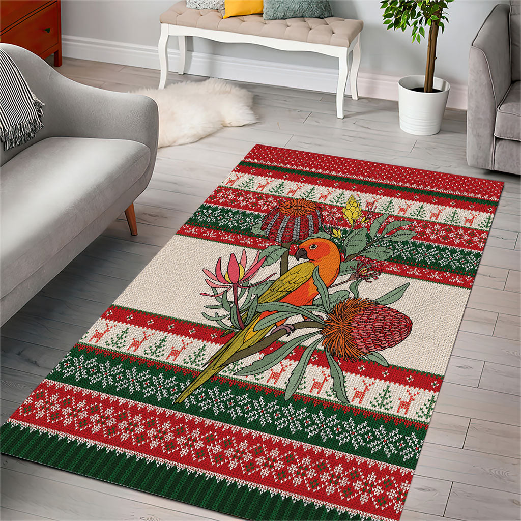 Aussie Sun Parakeet Christmas Area Rug Festive Knitted Pattern Inspired
