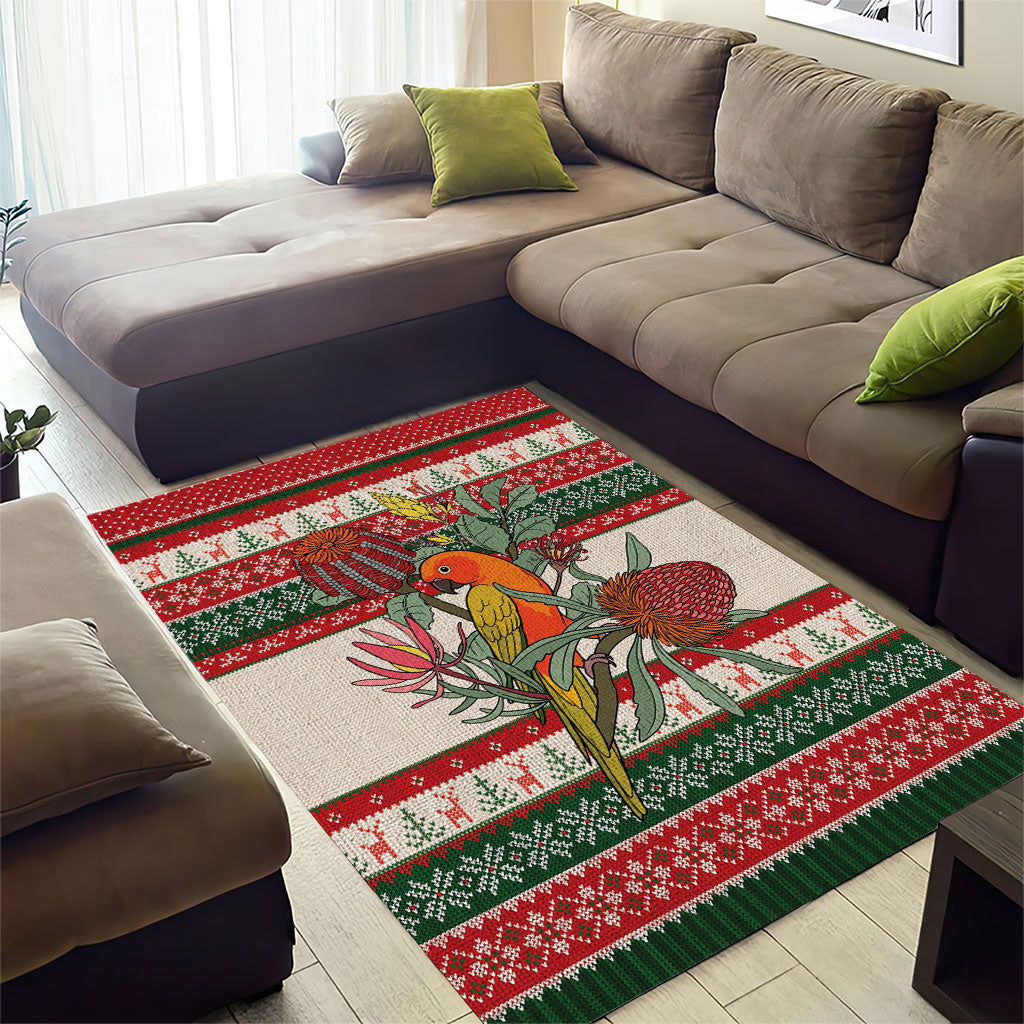 Aussie Sun Parakeet Christmas Area Rug Festive Knitted Pattern Inspired