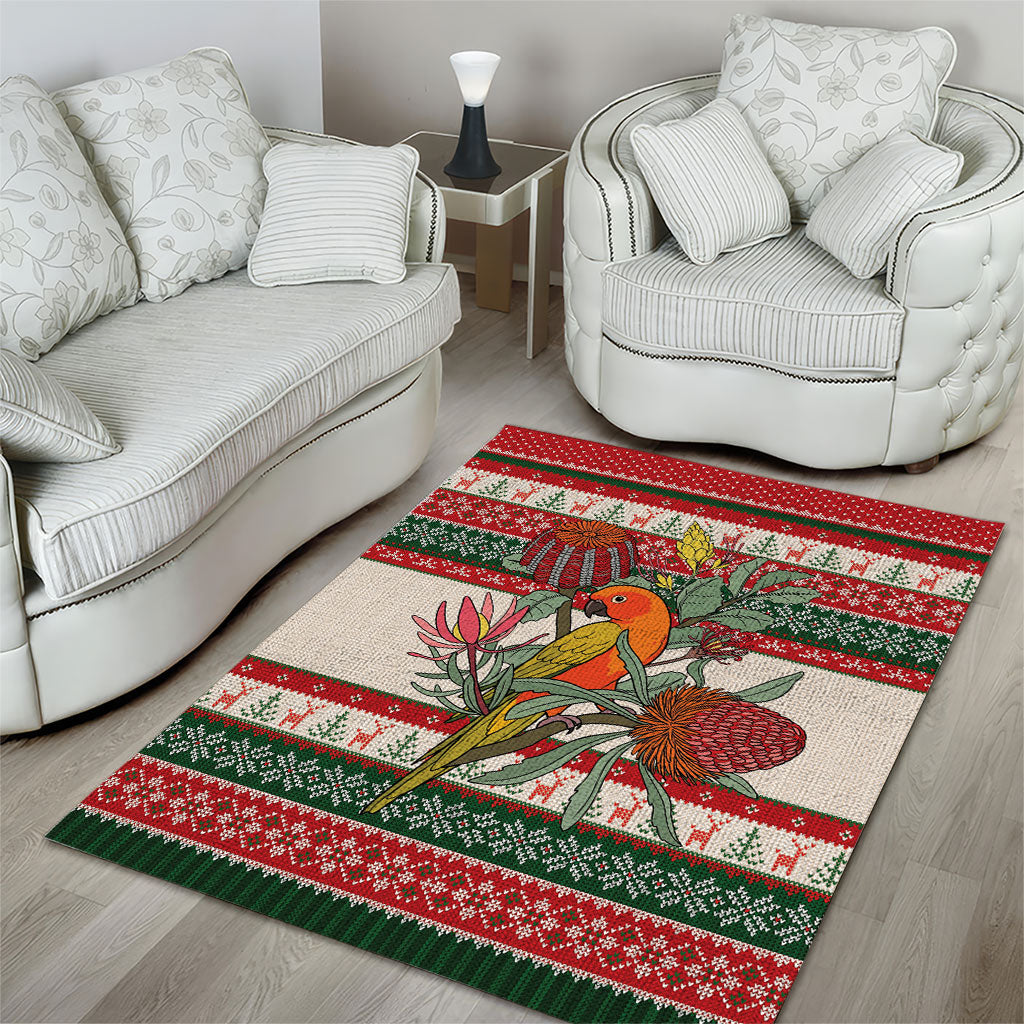 Aussie Sun Parakeet Christmas Area Rug Festive Knitted Pattern Inspired