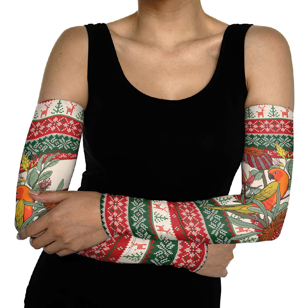 Aussie Sun Parakeet Christmas Arm Sleeves Festive Knitted Pattern Inspired