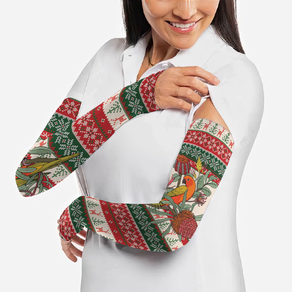 Aussie Sun Parakeet Christmas Arm Sleeves Festive Knitted Pattern Inspired