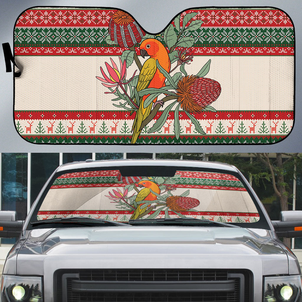 Aussie Sun Parakeet Christmas Auto Sun Shade Festive Knitted Pattern Inspired