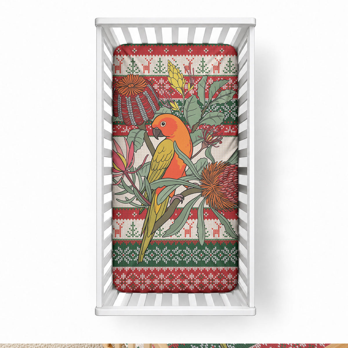 Aussie Sun Parakeet Christmas Baby Bed Cover Festive Knitted Pattern Inspired