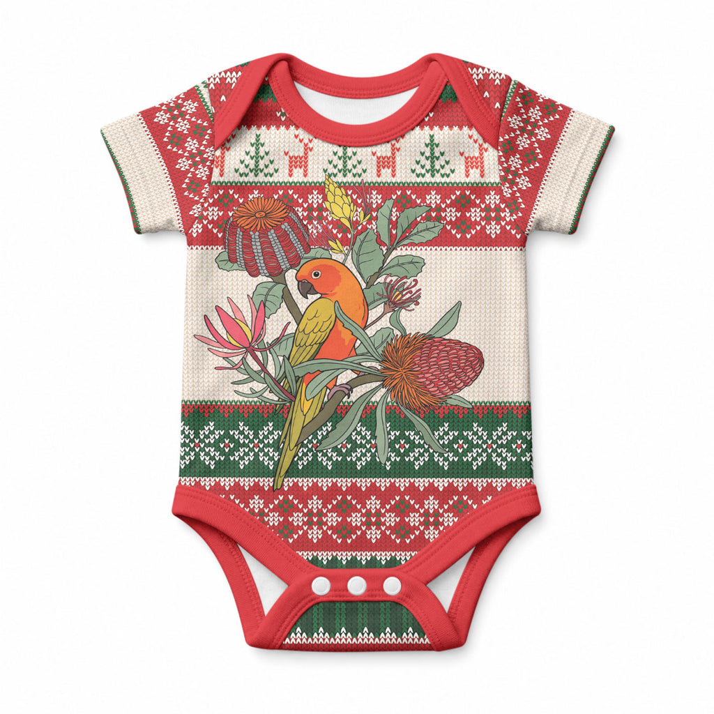 Aussie Sun Parakeet Christmas Baby Onesie Festive Knitted Pattern Inspired