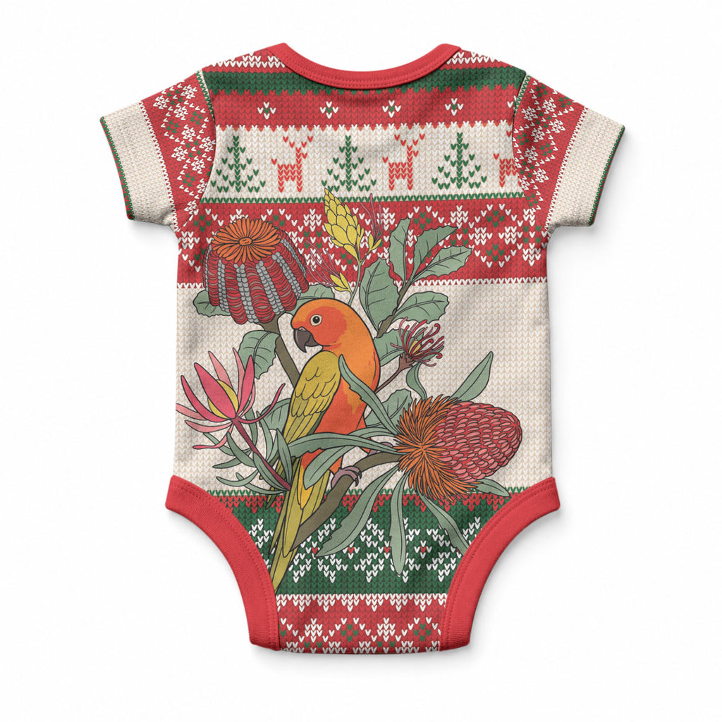 Aussie Sun Parakeet Christmas Baby Onesie Festive Knitted Pattern Inspired