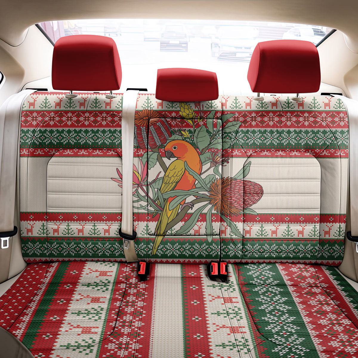 Aussie Sun Parakeet Christmas Back Car Seat Cover Festive Knitted Pattern Inspired