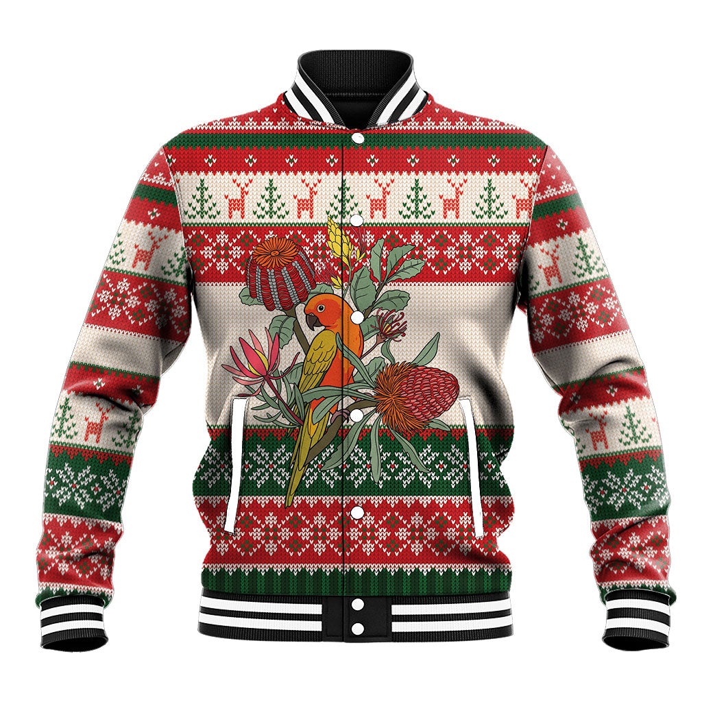 Aussie Sun Parakeet Christmas Baseball Jacket Festive Knitted Pattern Inspired