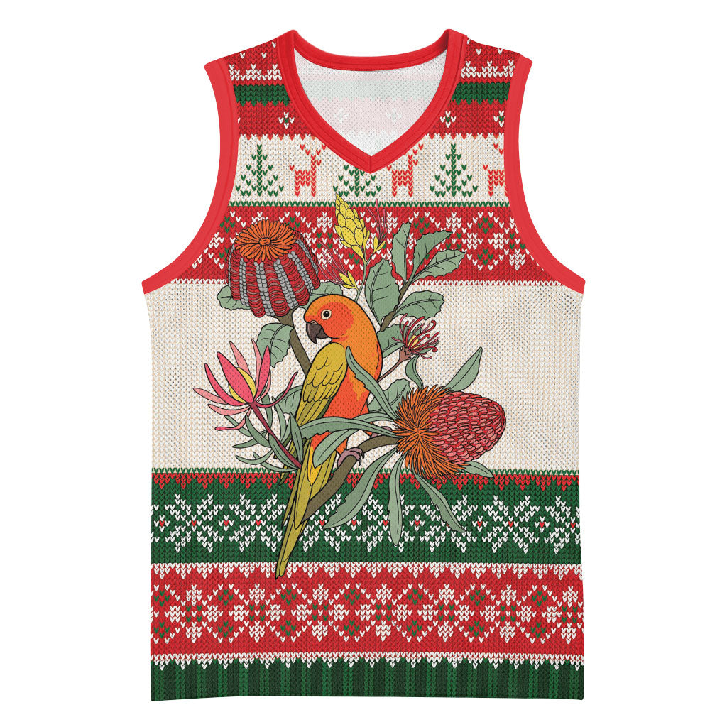 Aussie Sun Parakeet Christmas Basketball Jersey Festive Knitted Pattern Inspired