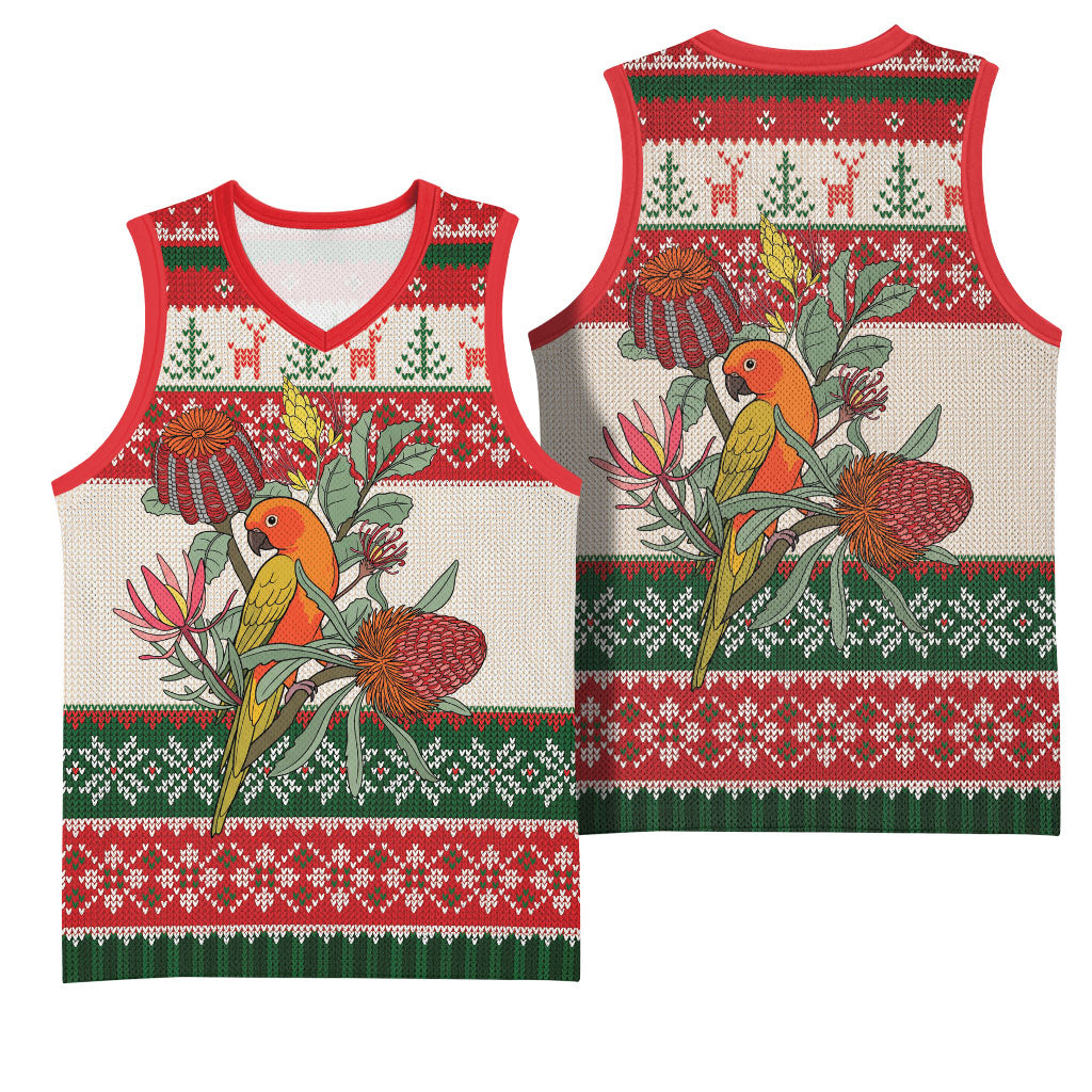 Aussie Sun Parakeet Christmas Basketball Jersey Festive Knitted Pattern Inspired