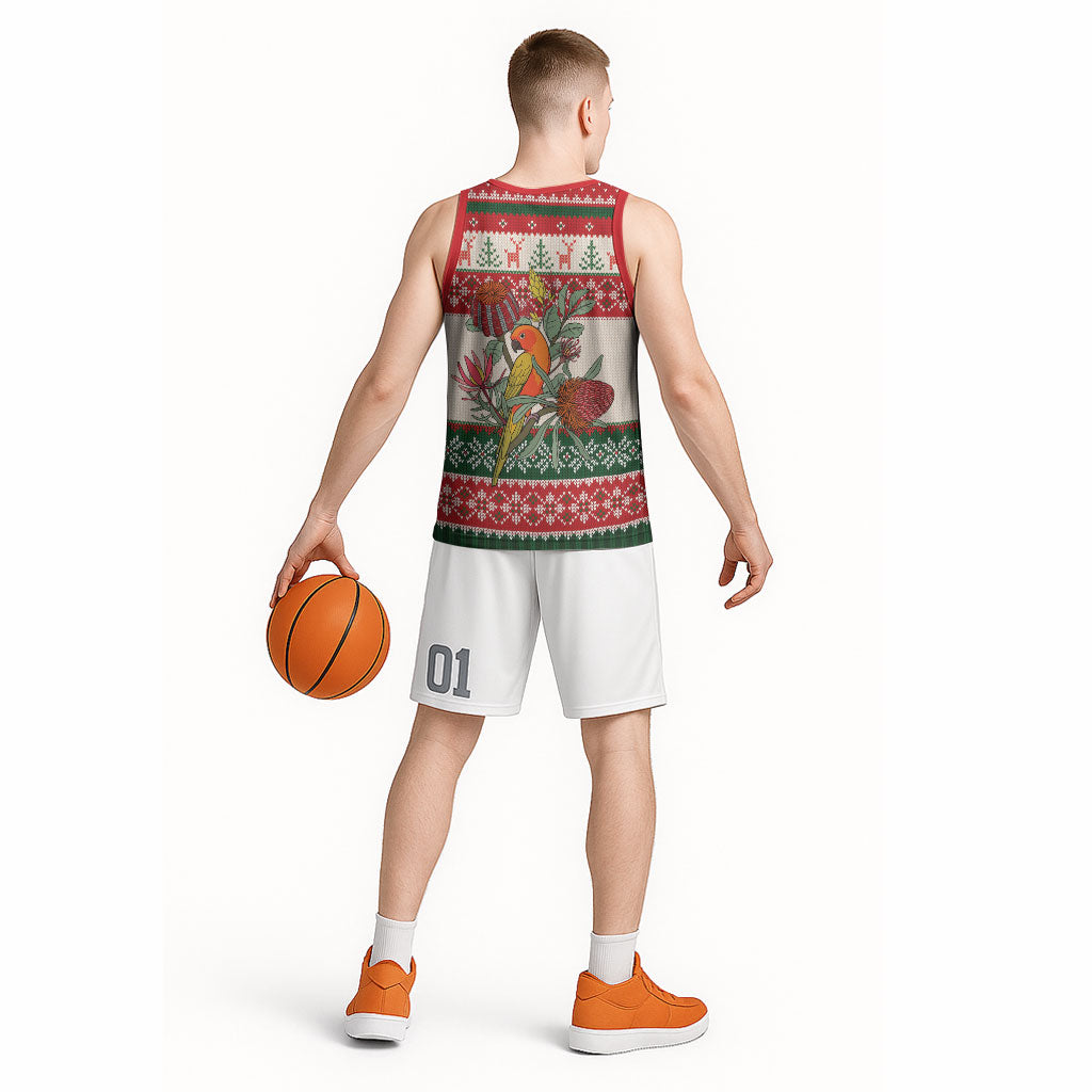Aussie Sun Parakeet Christmas Basketball Jersey Festive Knitted Pattern Inspired