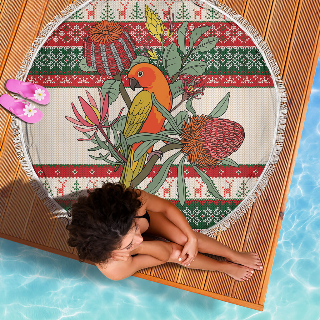Aussie Sun Parakeet Christmas Beach Blanket Festive Knitted Pattern Inspired