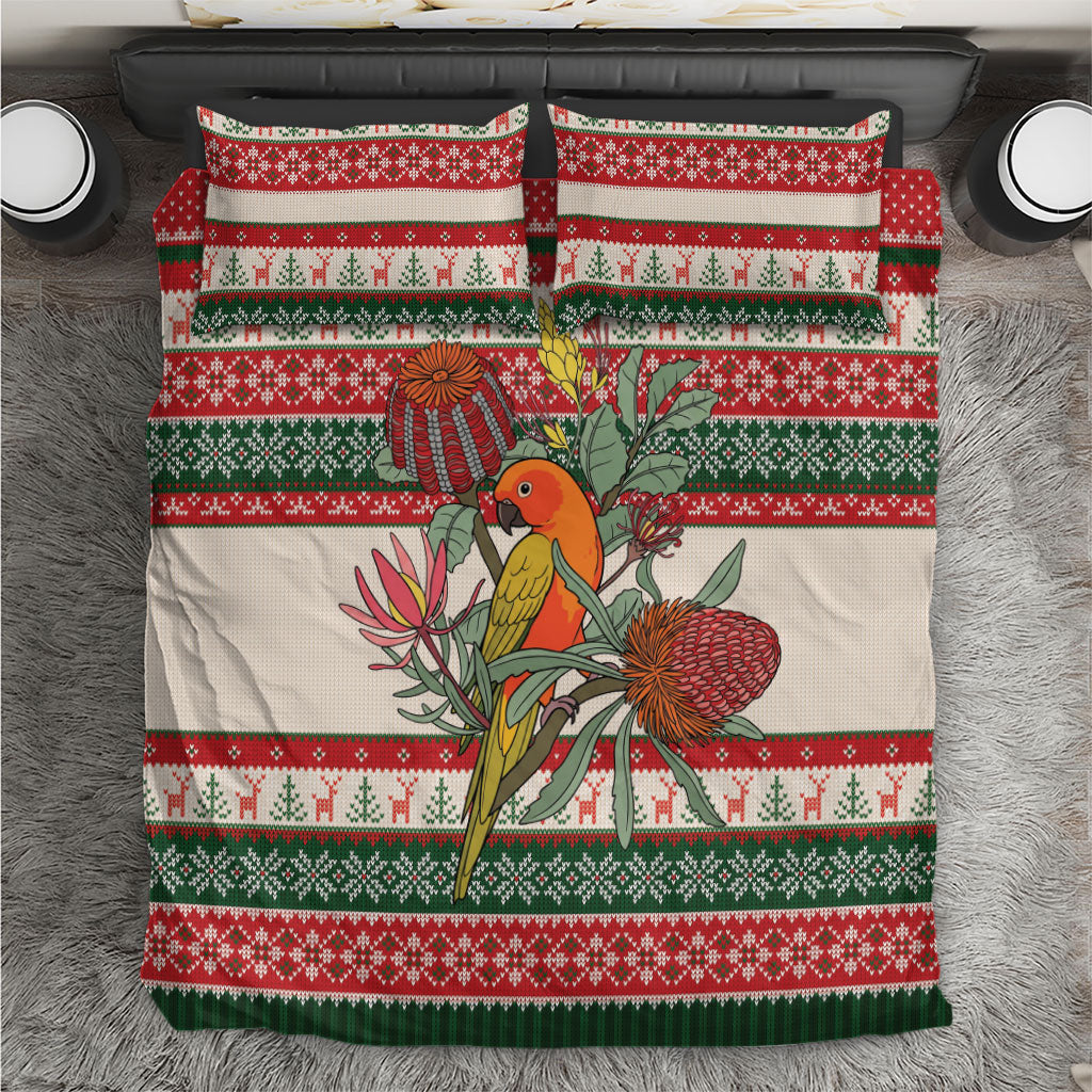 Aussie Sun Parakeet Christmas Bedding Set Festive Knitted Pattern Inspired
