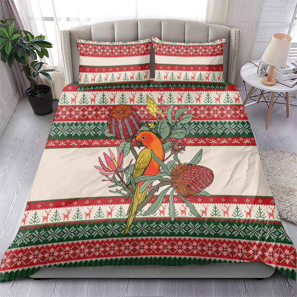 Aussie Sun Parakeet Christmas Bedding Set Festive Knitted Pattern Inspired