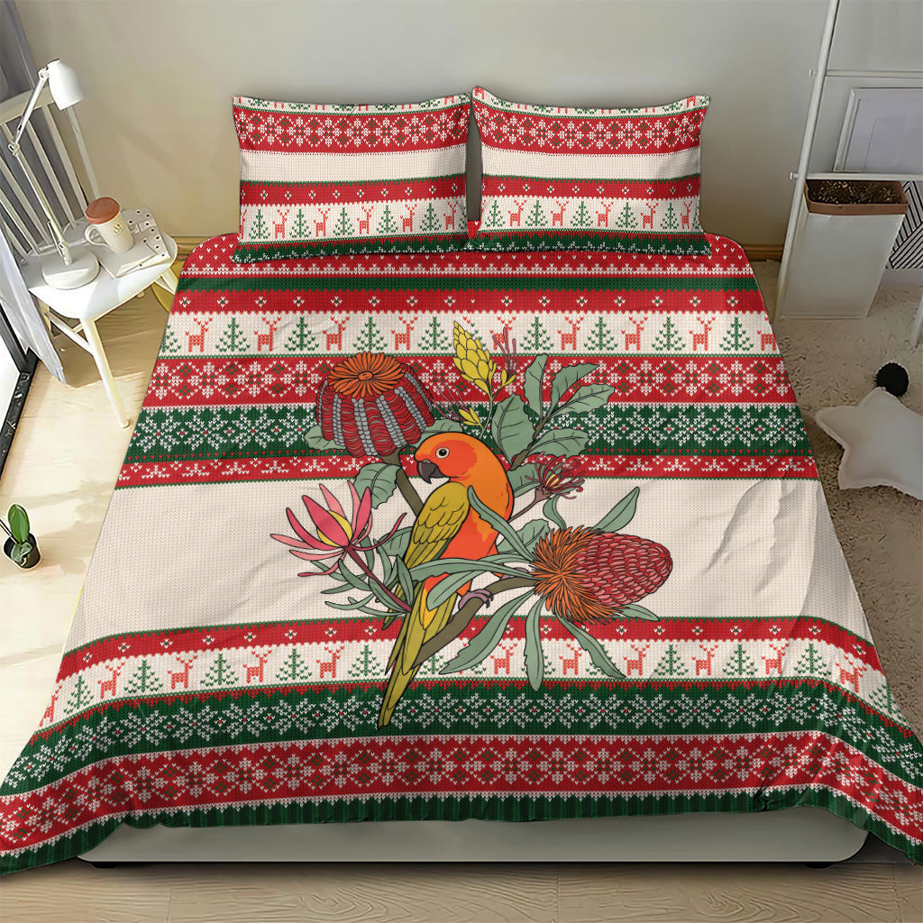 Aussie Sun Parakeet Christmas Bedding Set Festive Knitted Pattern Inspired