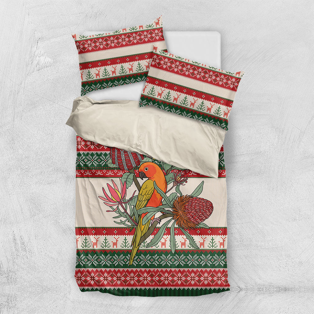 Aussie Sun Parakeet Christmas Bedding Set Festive Knitted Pattern Inspired