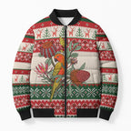 Aussie Sun Parakeet Christmas Bomber Puffer Jacket Festive Knitted Pattern Inspired