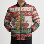 Aussie Sun Parakeet Christmas Bomber Puffer Jacket Festive Knitted Pattern Inspired