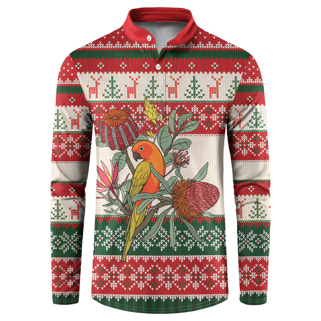 Aussie Sun Parakeet Christmas Button Sweatshirt Festive Knitted Pattern Inspired