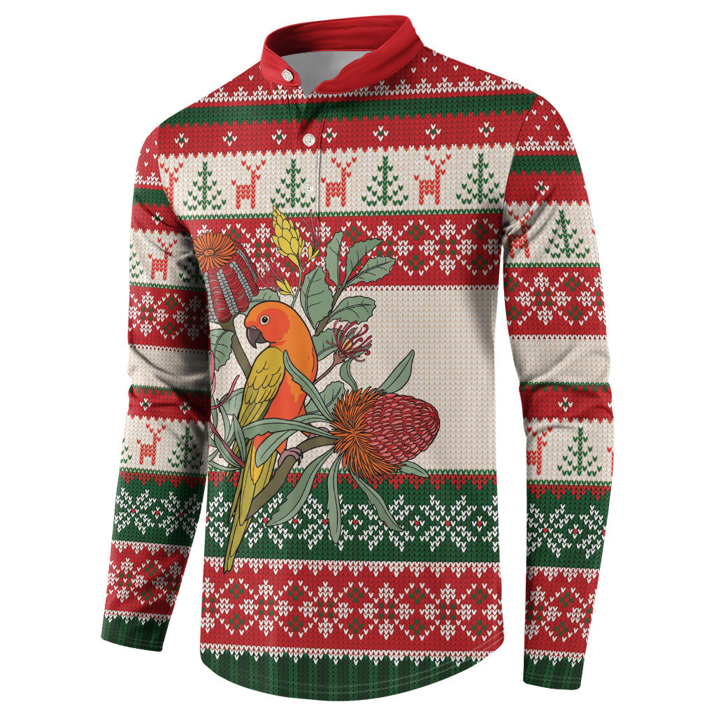 Aussie Sun Parakeet Christmas Button Sweatshirt Festive Knitted Pattern Inspired