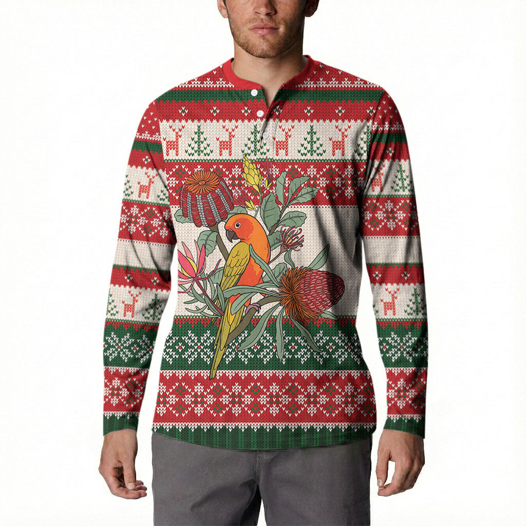 Aussie Sun Parakeet Christmas Button Sweatshirt Festive Knitted Pattern Inspired