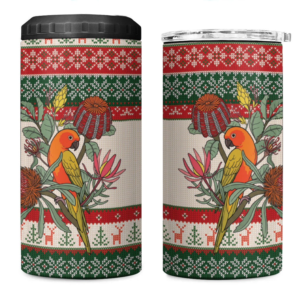 Aussie Sun Parakeet Christmas 4 in 1 Can Cooler Tumbler Festive Knitted Pattern Inspired