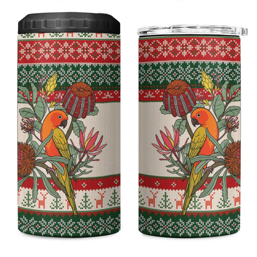 Aussie Sun Parakeet Christmas 4 in 1 Can Cooler Tumbler Festive Knitted Pattern Inspired