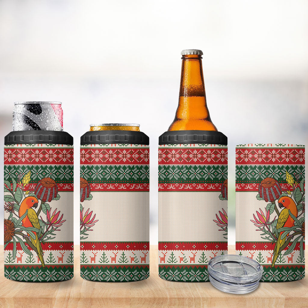 Aussie Sun Parakeet Christmas 4 in 1 Can Cooler Tumbler Festive Knitted Pattern Inspired