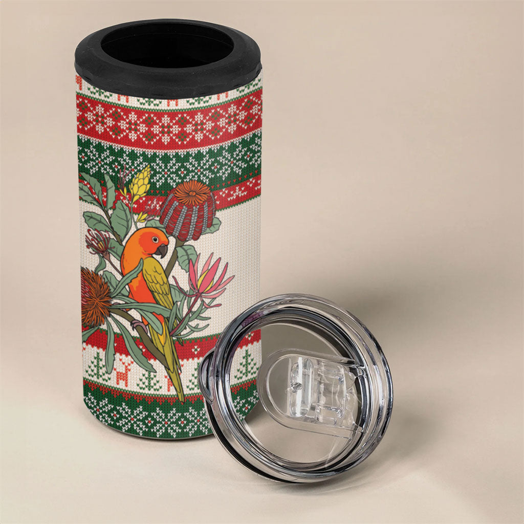 Aussie Sun Parakeet Christmas 4 in 1 Can Cooler Tumbler Festive Knitted Pattern Inspired