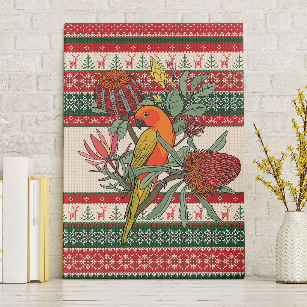 Aussie Sun Parakeet Christmas Canvas Wall Art Festive Knitted Pattern Inspired