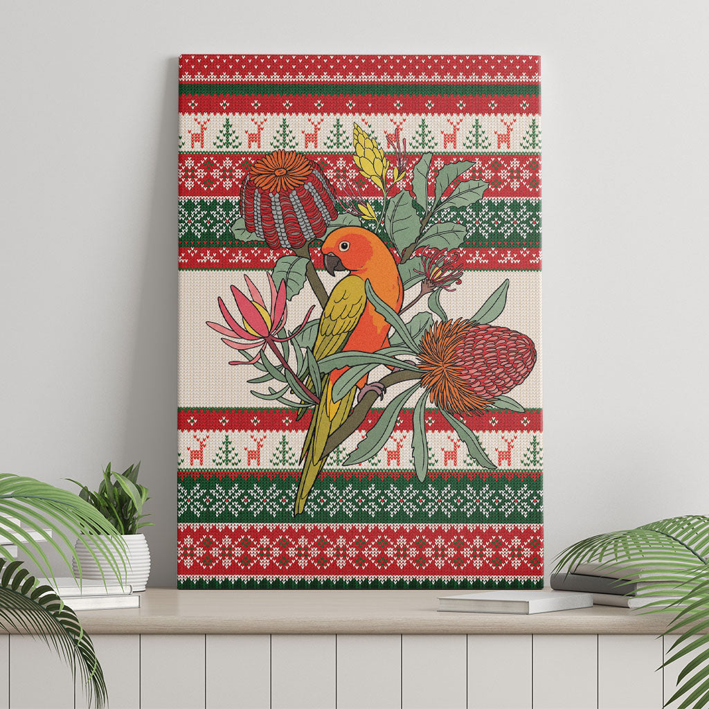 Aussie Sun Parakeet Christmas Canvas Wall Art Festive Knitted Pattern Inspired