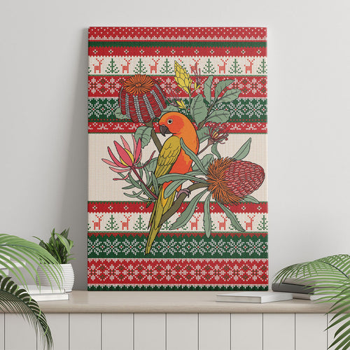 Aussie Sun Parakeet Christmas Canvas Wall Art Festive Knitted Pattern Inspired