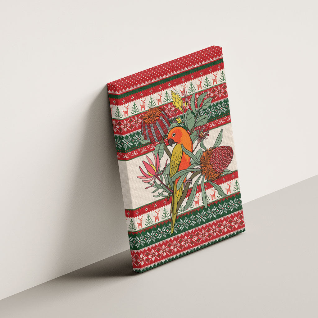 Aussie Sun Parakeet Christmas Canvas Wall Art Festive Knitted Pattern Inspired