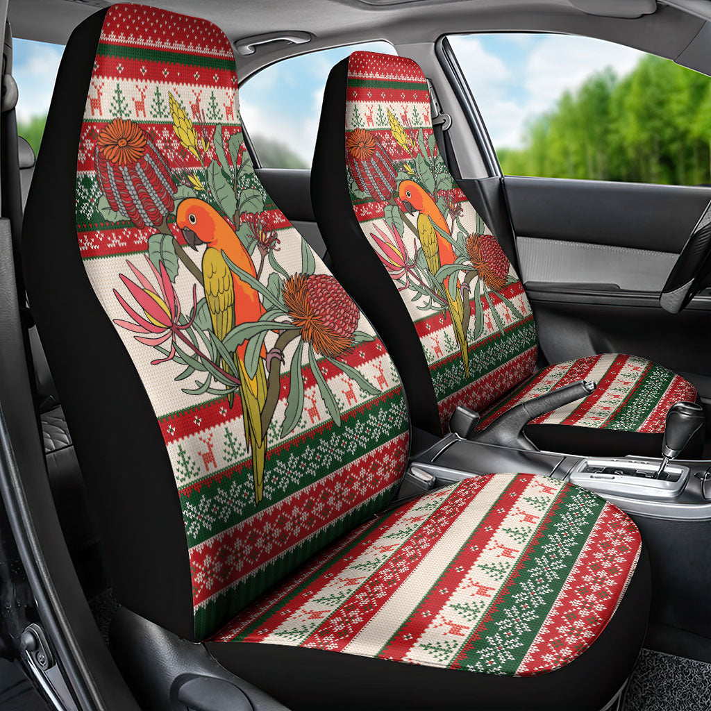 Aussie Sun Parakeet Christmas Car Seat Cover Festive Knitted Pattern Inspired
