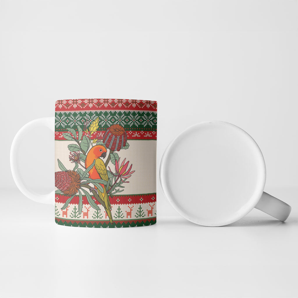 Aussie Sun Parakeet Christmas Ceramic Mug Festive Knitted Pattern Inspired