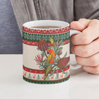 Aussie Sun Parakeet Christmas Ceramic Mug Festive Knitted Pattern Inspired
