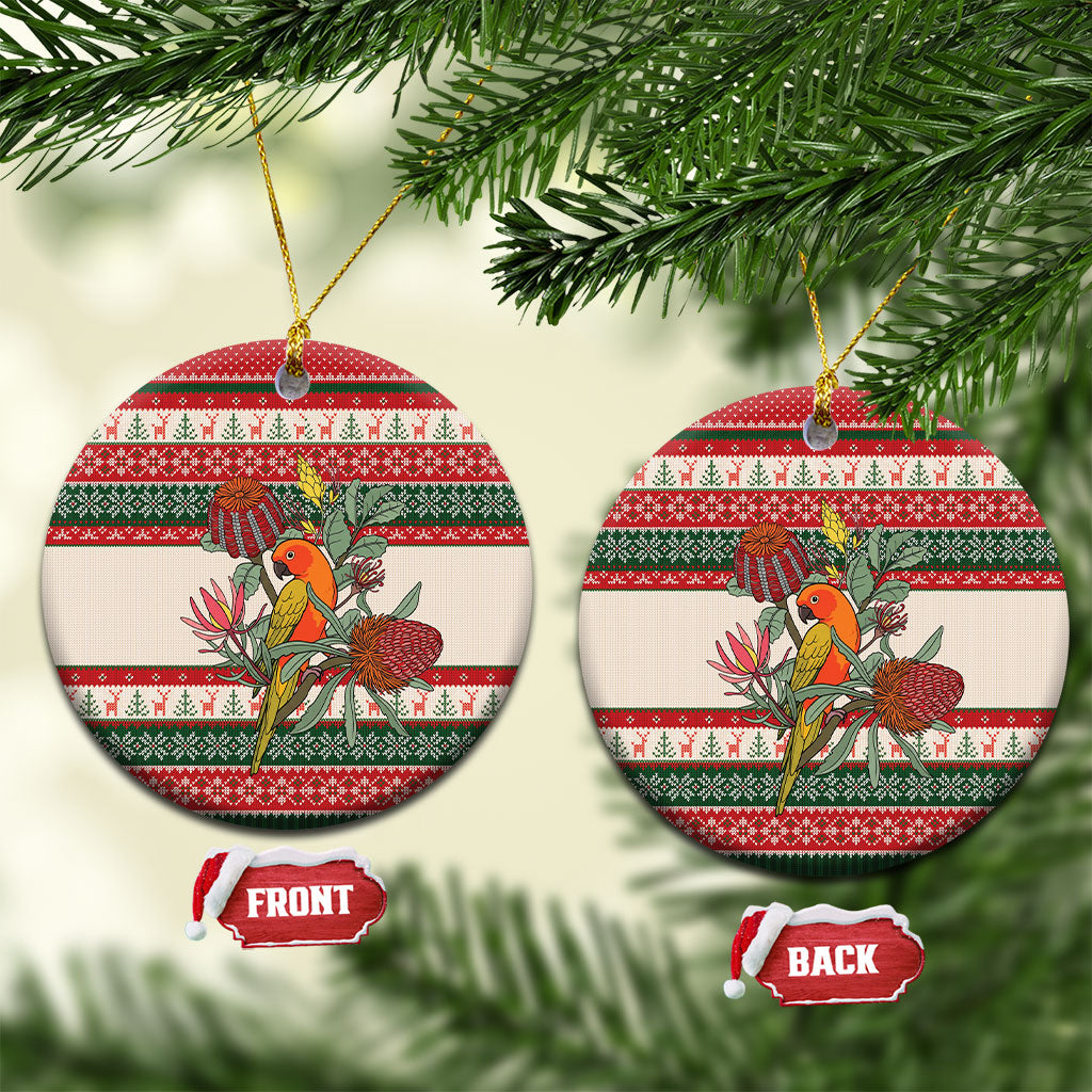 Aussie Sun Parakeet Christmas Ceramic Ornament Festive Knitted Pattern Inspired
