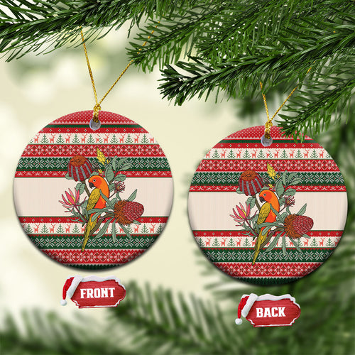 Aussie Sun Parakeet Christmas Ceramic Ornament Festive Knitted Pattern Inspired