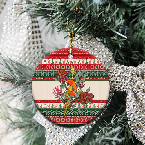 Aussie Sun Parakeet Christmas Ceramic Ornament Festive Knitted Pattern Inspired