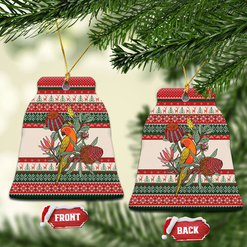 Aussie Sun Parakeet Christmas Ceramic Ornament Festive Knitted Pattern Inspired