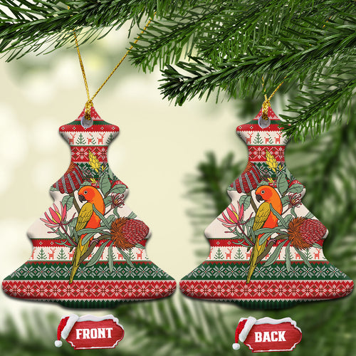 Aussie Sun Parakeet Christmas Ceramic Ornament Festive Knitted Pattern Inspired