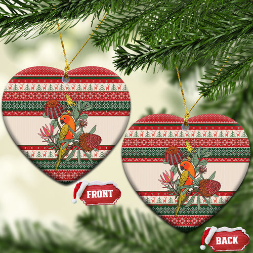 Aussie Sun Parakeet Christmas Ceramic Ornament Festive Knitted Pattern Inspired