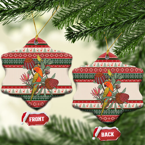 Aussie Sun Parakeet Christmas Ceramic Ornament Festive Knitted Pattern Inspired