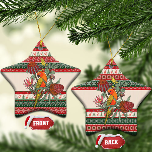 Aussie Sun Parakeet Christmas Ceramic Ornament Festive Knitted Pattern Inspired