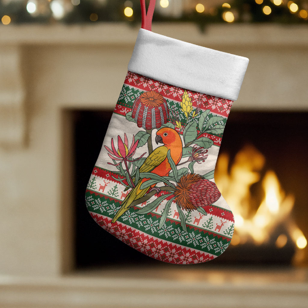 Aussie Sun Parakeet Christmas Stocking Festive Knitted Pattern Inspired